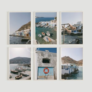 Greece Print Set of 6, Mediterranean Gallery Wall Set, European Wall Art, Santorini Island Photography, Printable Decor, Iconic Milos