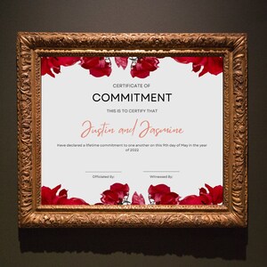 Certificate of Commitment Editable Template, Printable Certificate, Certificate of Commitment, Wedding Day Certificate, Rose Certificate image 1