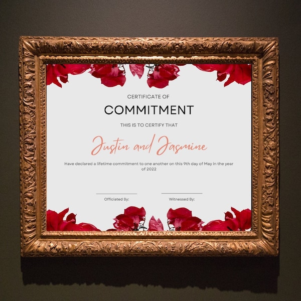 Certificate of Commitment Editable Template, Printable Certificate, Certificate of Commitment, Wedding Day Certificate, Rose Certificate