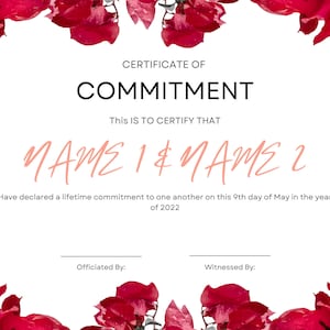 Certificate of Commitment Editable Template, Printable Certificate, Certificate of Commitment, Wedding Day Certificate, Rose Certificate image 2