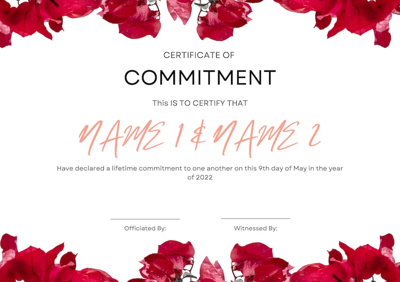 Certificate of Commitment Editable Template, Printable Certificate, Certificate of Commitment, Wedding Day Certificate, Rose Certificate image 2