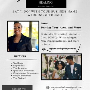 Wedding Officiant Flyer, Printable Flyer, Editable Flyer, Notary Flyer Template, Canva Template, Marketing Notary Public, Business, Posting