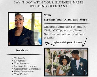 Wedding Officiant Flyer, Printable Flyer, Editable Flyer, Notary Flyer Template, Canva Template, Marketing Notary Public, Business, Posting