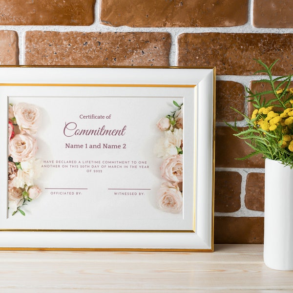 Certificate of Commitment Editable Template, Printable Certificate, Certificate of Commitment, Wedding Day Certificate