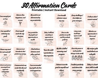 30 Affirmation Cards Printable, Affirmation Cards Digital, Vision Board Printables, Affirmation Cards Deck, Positive Affirmation Cards Png
