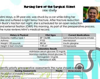 Nursing Care of the Surgical Patient Case Study w/answer key *Nursing Students*