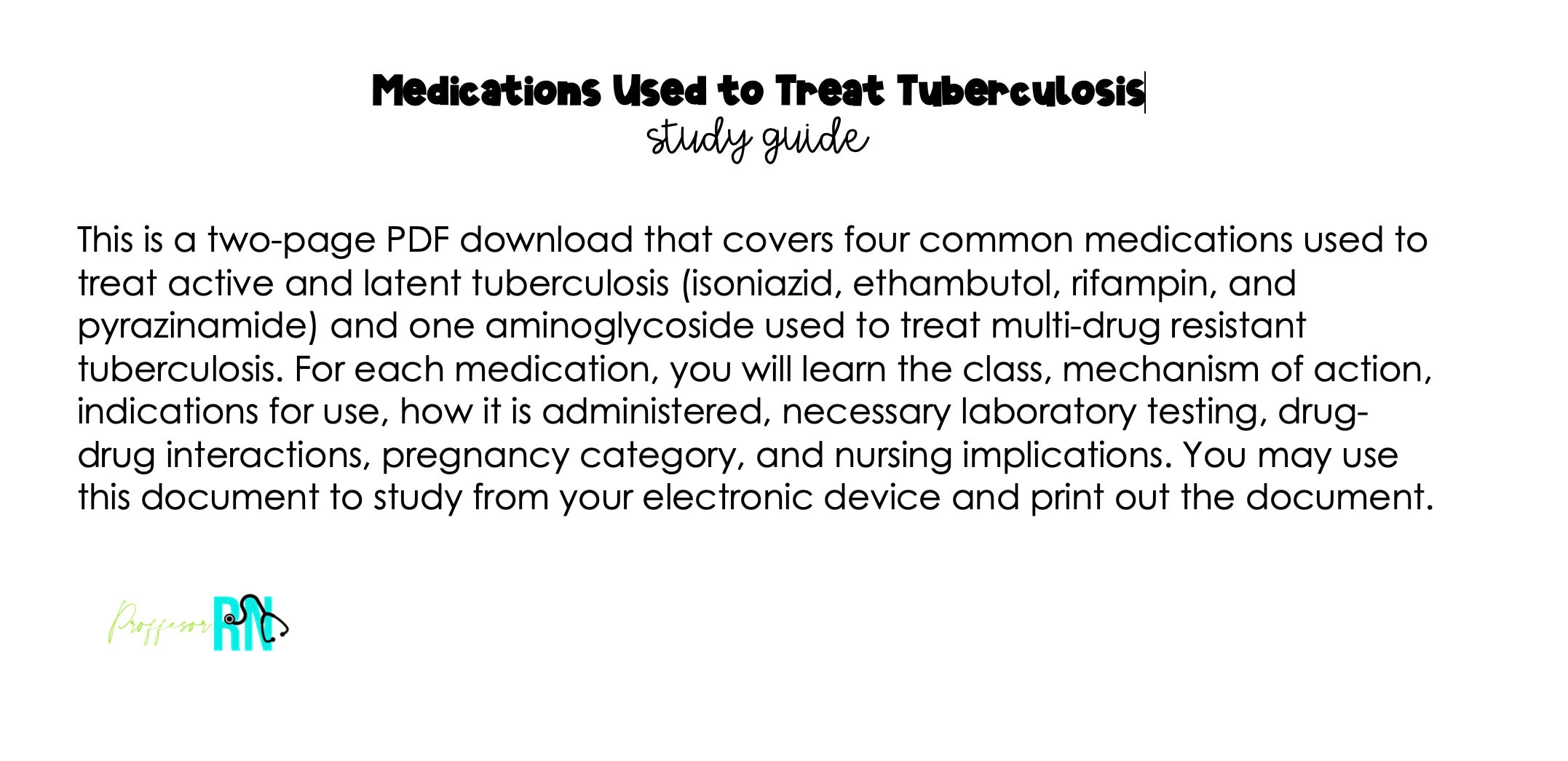 Medications Used to Treat Tuberculosis Study Guide *nursing Students ...