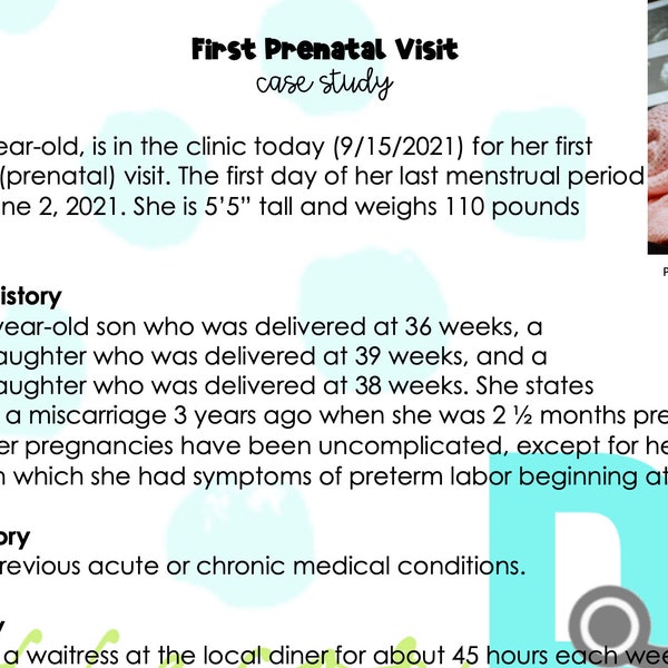 First OB Prenatal Visit Case Study w/answer key *Nursing Students*