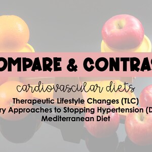 Cardiovascular Diets - TLC, DASH, and Mediterranean - Compare & Contrast Study Guide *Nursing Students*