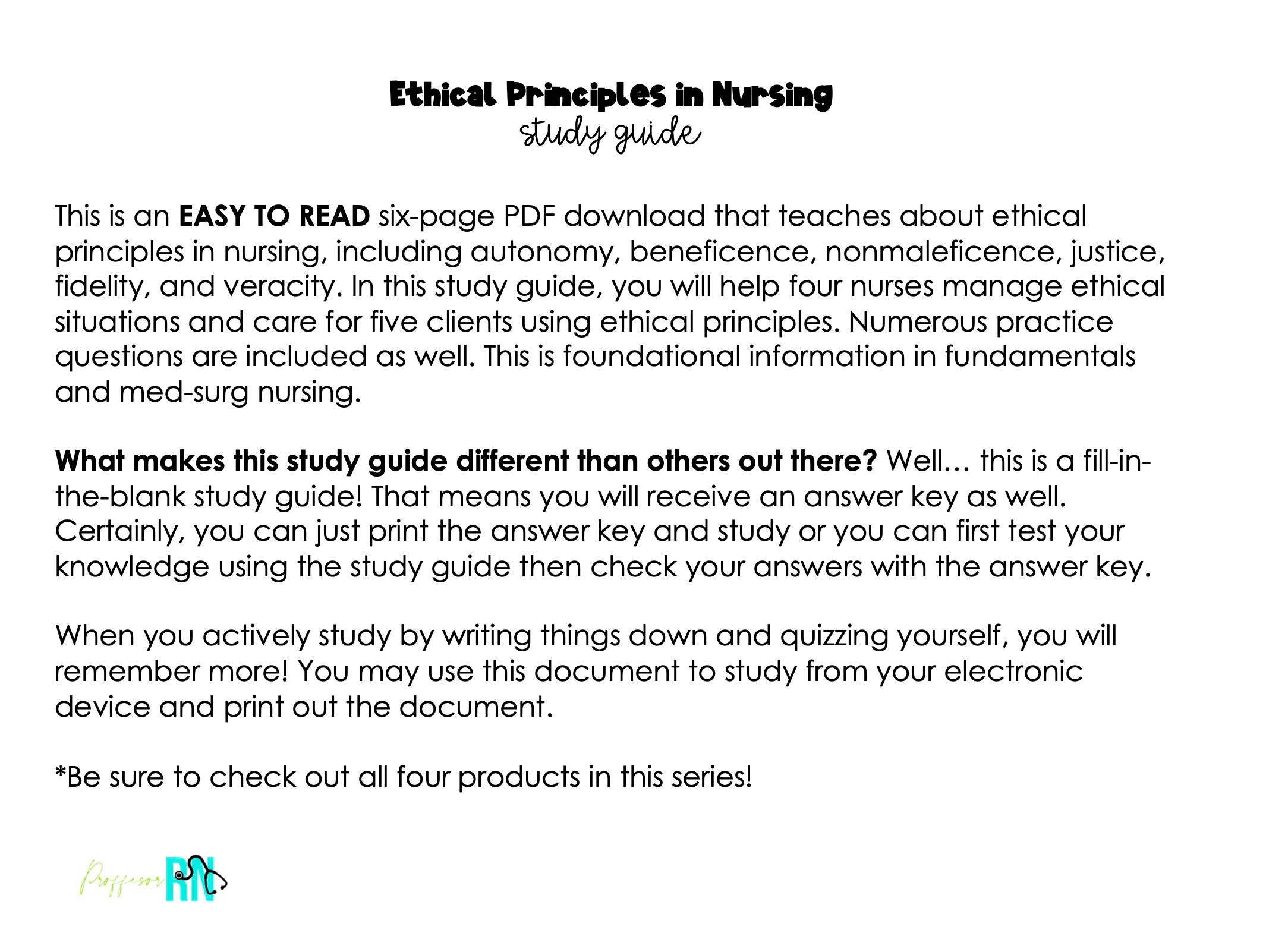 Ethical Principles in Nursing Study Guide W/answer Key - ACTIVE ...