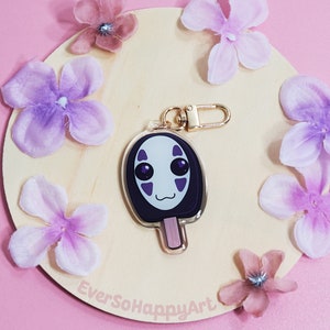 Portachiavi ghiacciolo senza volto / Portachiavi epossidico acrilico carino ottimo per chiavi, zaino, borse / Spirito chibi personaggio anime kawaii gelato