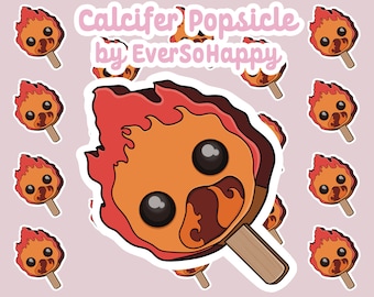 Calcifer Popsicle Sticker | Cute Glossy or Holographic Die Cut great for Laptop Water Bottle | Howl character Anime kawaii ice cream