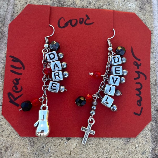 Daredevil Earrings dangly with boxing glove & Cross