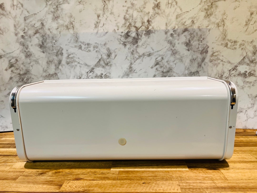 Barbantia 70s White Enamel Bread Box With Chrome Trim Etsy