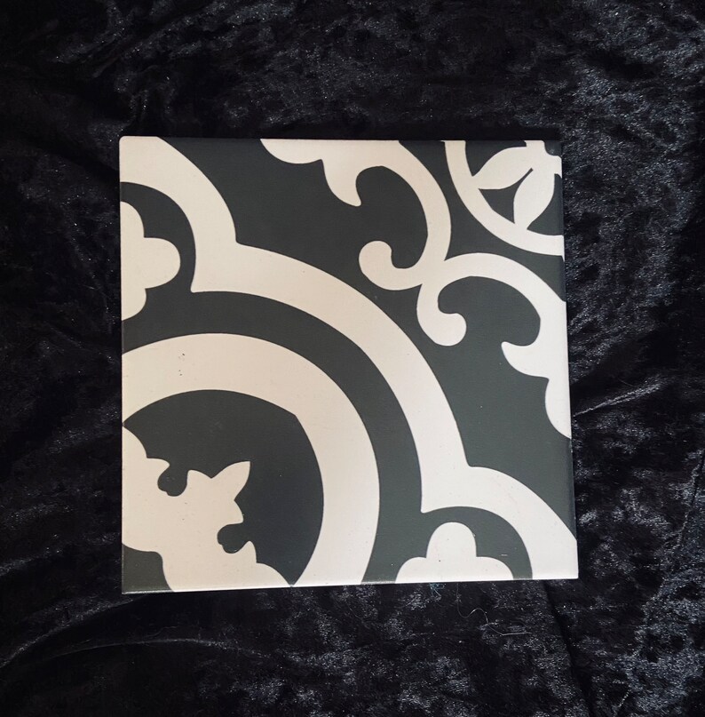 Black and White Decorative Tile Etsy
