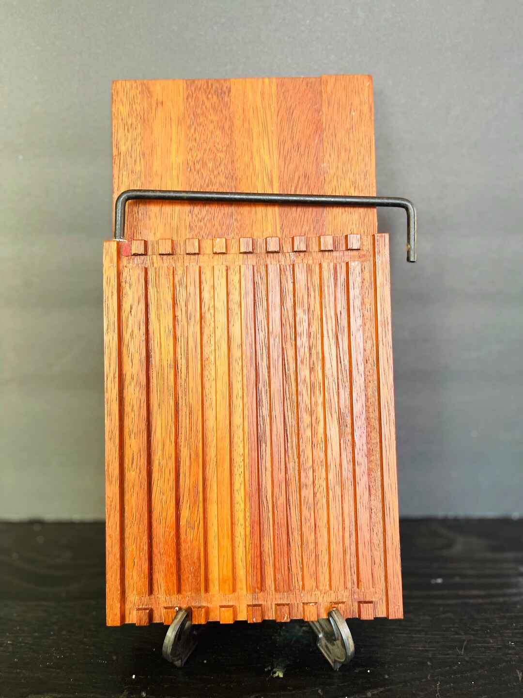 Vintage Kjeni Teak Wood Cheese Board With Stainless Steel Swing