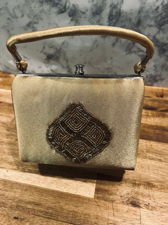 Vintage Bijoux Terner Gold Satin Beaded purse
