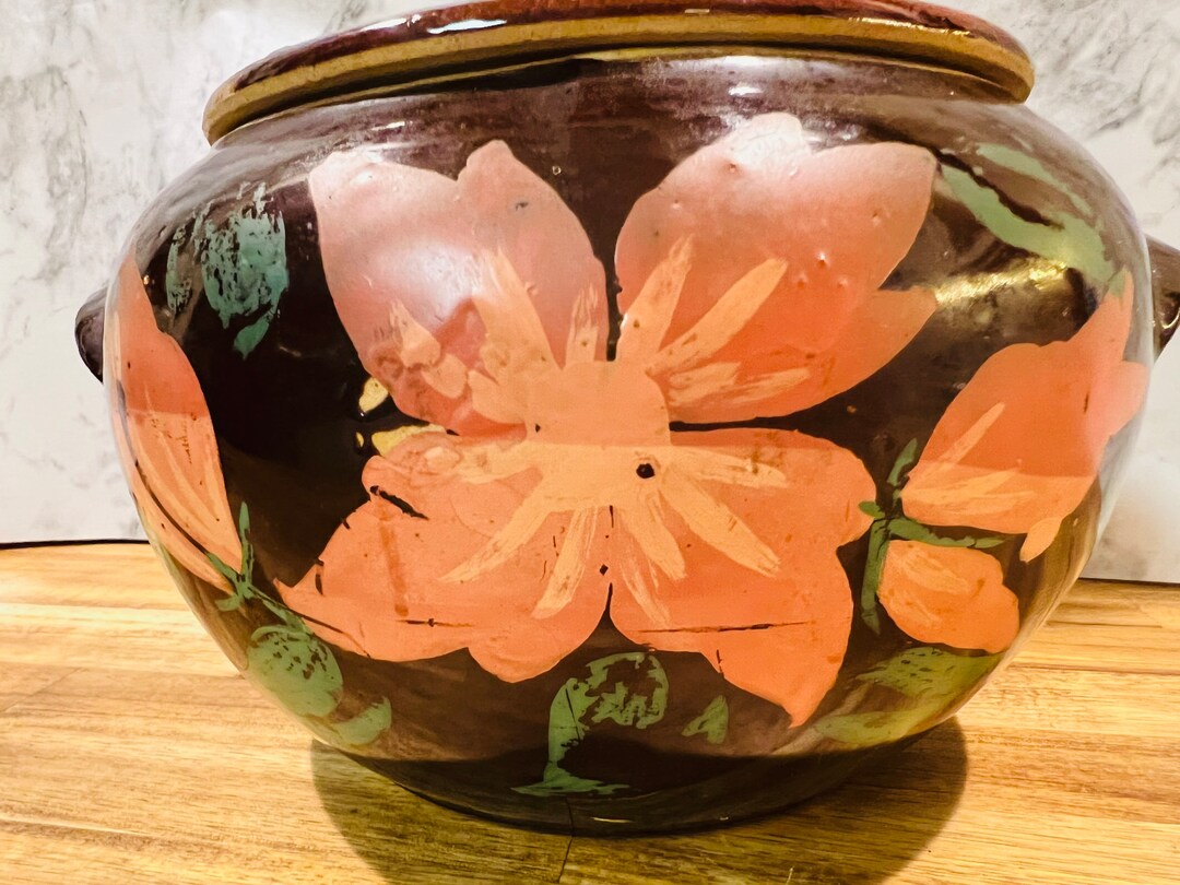 Antique USA Stoneware Glazed Pottery Hand Painted Floral Design Etsy
