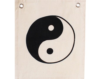 Yin Yang Banner - Canvas Flag | Wall Art | Kids Room Decor | Hippie Tapestry | Boho | Zen Decor | Dorm Room | 90s Vibes