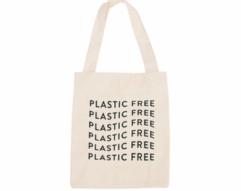 Tote de lona libre de plástico - Vertical / Bolsa sostenible / Tote de lona natural / Serigrafía negra / Bolso de hombro / Tote de compras