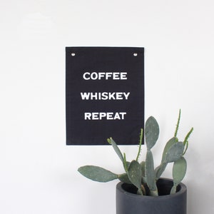 Coffee Whiskey Repeat Black - Canvas Flag| Howdy Collection| Western Themed Wall Art| Texas Decor| Cowboy Tapestry| Southern Charm