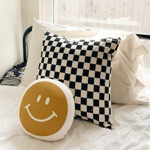 Checkered Pillow Cover - Black | Checkerboard Throw Pillow | Checked Cushion | Black Pillow Case | 90s Decor | Square Plaid Pillow