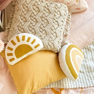 Sunshine Pillow Boho Nursery Gold Sun Pillow Kids Room Decor Baby Shower Gift Throw Pillow Sun Cushion Bohemian Yellow Sun image 4