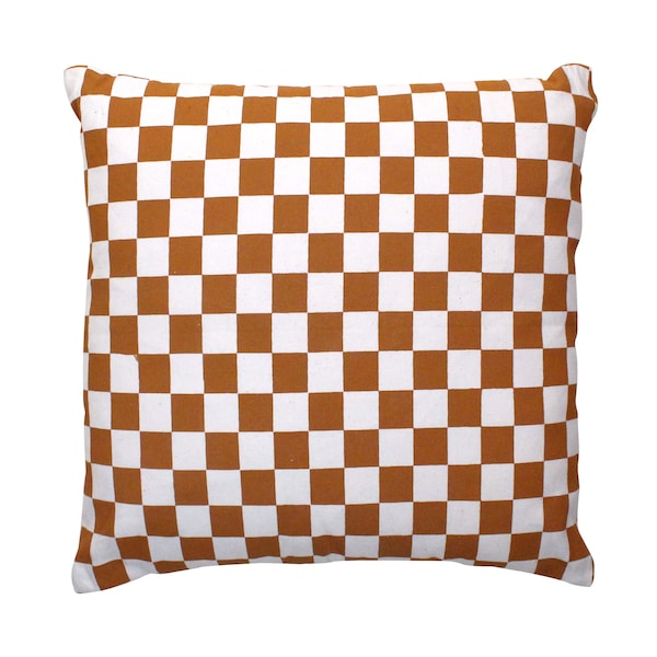 Checkered Pillow Cover - Rust | Checkerboard Throw Pillow | Brown Checked Cushion | Orange Pillow Case | 90s Decor | Square Plaid Pillow