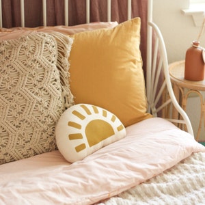 Sunshine Pillow Boho Nursery Gold Sun Pillow Kids Room Decor Baby Shower Gift Throw Pillow Sun Cushion Bohemian Yellow Sun image 6