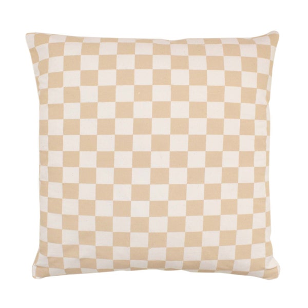 Checkered Pillow Cover - Taupe | Checkerboard Throw Pillow | Sand Checked Cushion | Tan Pillow Case | 90s Decor | Square Plaid Pillow