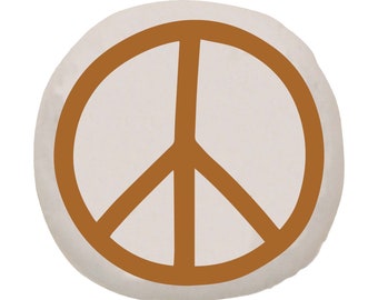 Peace Sign Pillow - Natural | Kids Room Decor | Hippie Decor | Rust Peace Symbol | Kids Cushion