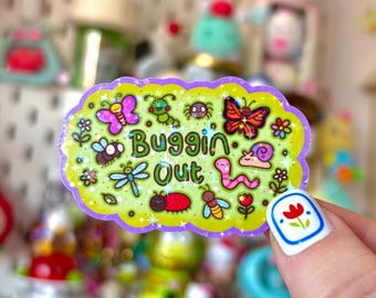 Buggin Out Sticker - Insect Vinyl Sticker - Holographic Vinyl Sticker - Kawaii Laptop Decal - Cute Decal Sticker - Insect Lover Sticker