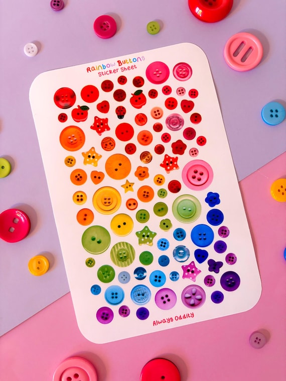 Button Sticker Sheet - Rainbow Button Stickers -  Junk Journal Stickers - Trinket Journal Stickers - Scrapbook Stickers - Cute Sticker Sheet