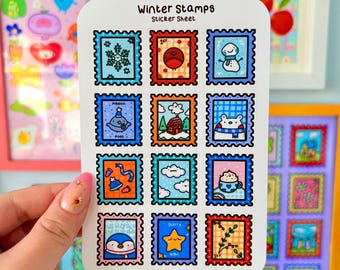 Winter Stamps Planner Stickers - Cute Stamp Stickers - Winter Planner Stickers - Stocking Stuffer - Penpal Stickers - Kawaii Stamp Stickers