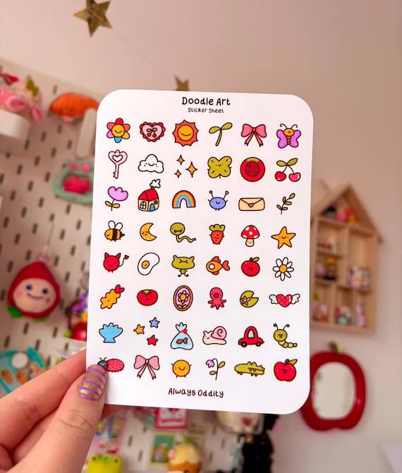 Doodle Sticker Sheet - Doodle Art Stickers -  Junk Journal Stickers - Cute Journal Stickers - Scrapbook Stickers - Cute Sticker Sheet
