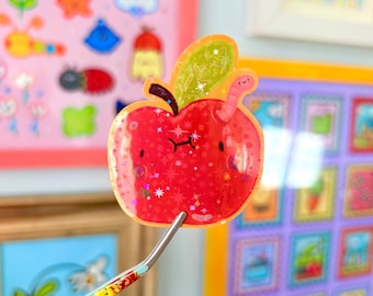 Cute Apple Sticker - Vinyl Sticker - Holographic Vinyl Sticker - Kawaii Laptop Decal - Cute Decal Sticker - Stocking Stuffer - Kawaii