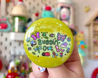 Cute Bug Button Badge - 58mm Button Badge - Kawaii Button Badge - Cute Vibrant Badge - Holographic Button Badge - Insect Lover Gift