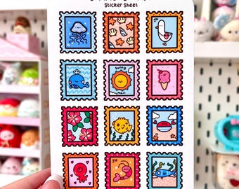 Summer Stamps Planner Stickers - Cute Stamp Stickers - Summer Planner Stickers - Kawaii Bullet Journal Stickers - Journal Stickers