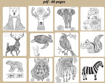 adult coloring ebook| animal mandala coloring pages