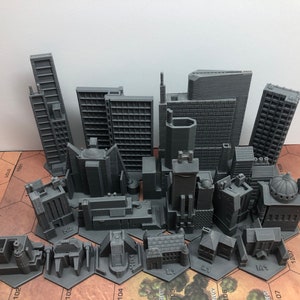 CityTech Clássico (Conjunto Completo) - 18 edifícios em escala de mapa compatíveis com Battletech / American Mecha