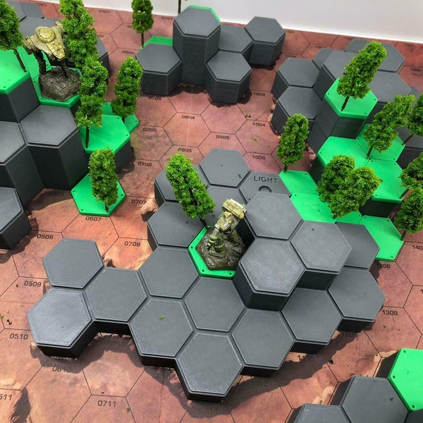 Hexágonos de madera para Battletech Hills - Terreno Battletech impreso en 3D