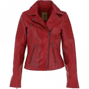 Women Red Leather Biker Jacket Stylish Women Leather Jacket