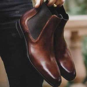 Brown Chelsea Boots for Men&#39;s Brown Dress Boots, Handmade Leather Ankle Boots