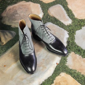 Black Leather Gray Suede Dress Boots for Men Ankle Leather Boots, Men&#39;s Western Boots
