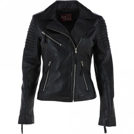 Veste biker cuir femme sale