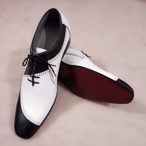 Handmade Leather Black and White Spectator Shoes for Men's Dress Shoes, Men's Wedding Shoes, Fashion Shoes for Men
