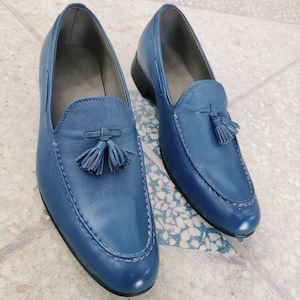 Stylish Navy Blue Leather Tassel Loafer for Mens Slip on Fashion Shoes