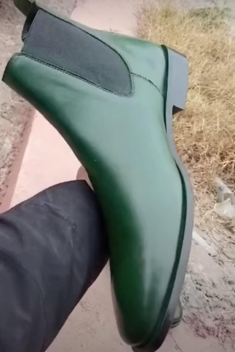olive green chelsea boots mens