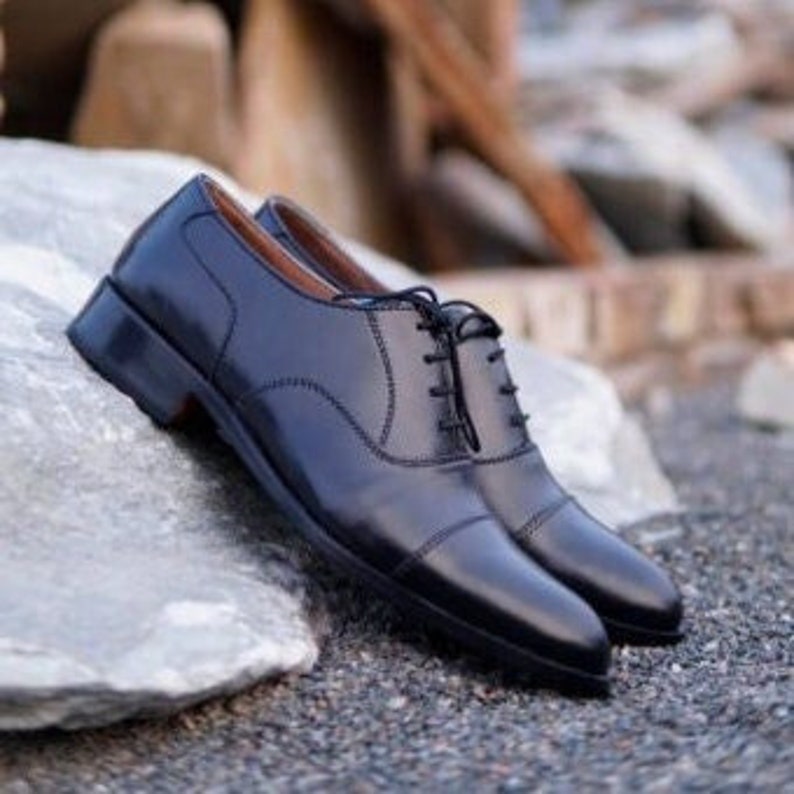 Oxford Black Cap Toe Dress Shoes for Men Etsy
