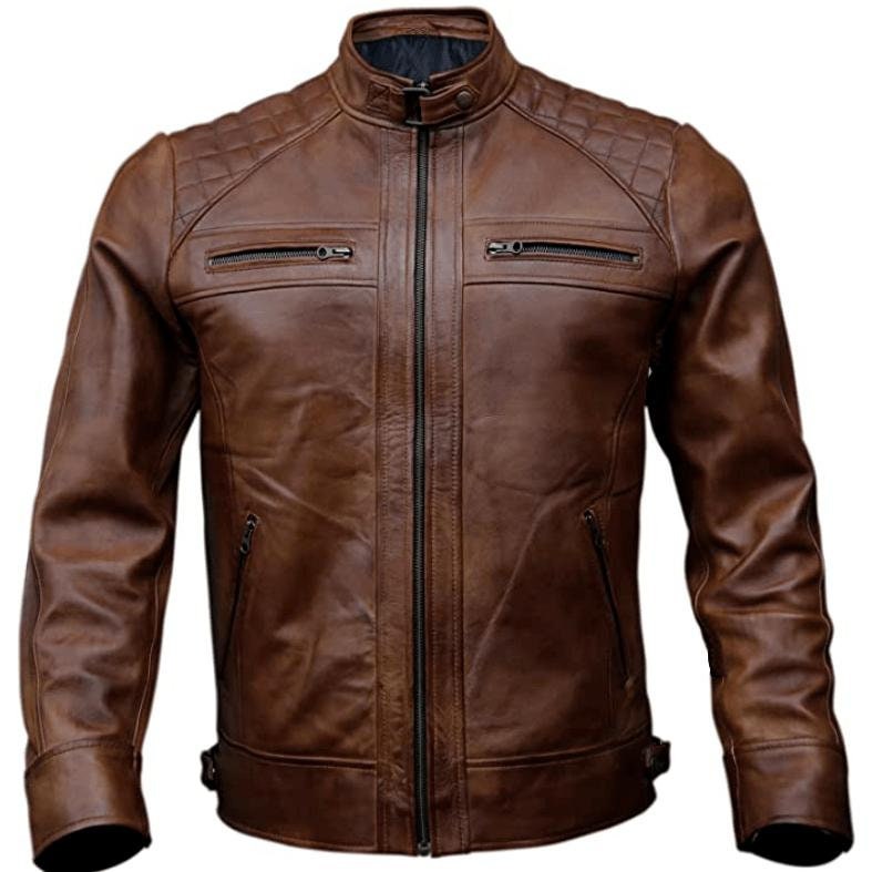 Vintage Brown Leather Retro Moto Jacket for Men - Etsy